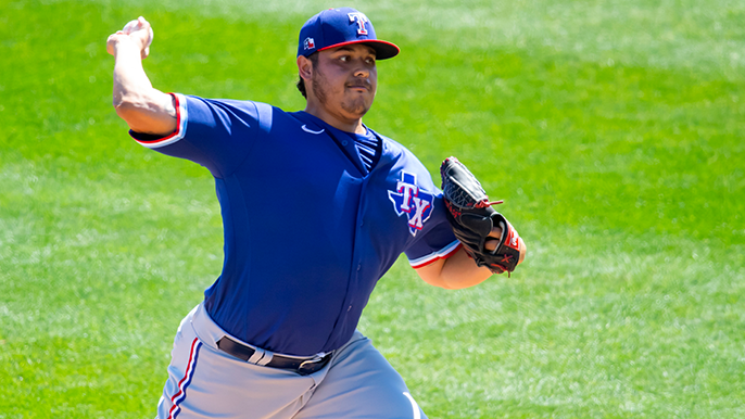 This is a 2021 photo of Luis Ortiz of the Texas Rangers baseball