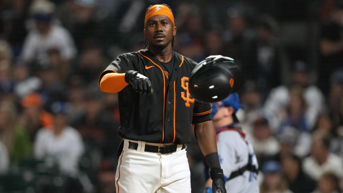 Lewis Brinson in center field for Giants on Tuesday