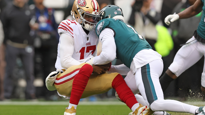 49ers' Trent Williams throws down Eagles' K'Von Wallace in NFC title game  scuffle, both ejected